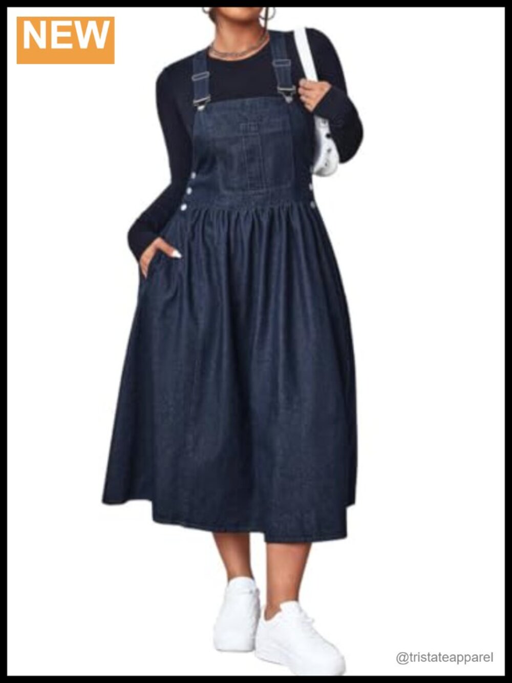 Adjustable Strap Denim Overall Dress A-Line Midi Tank Pinafore Jean Dress